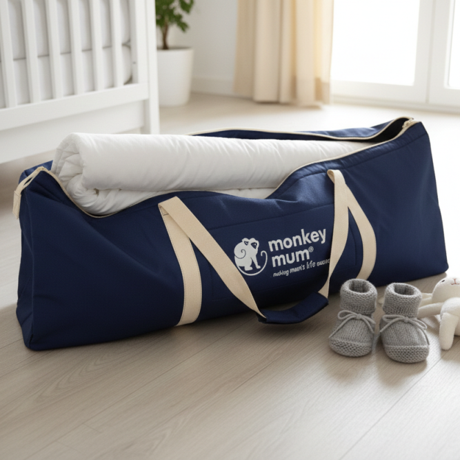 Grande saco de viagem Monkey Mum® para as barreiras de cama - azul-escuro