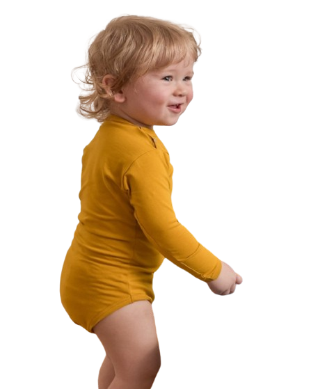 Body de bebé de manga comprida – mostarda – tamanho 56 ou 62