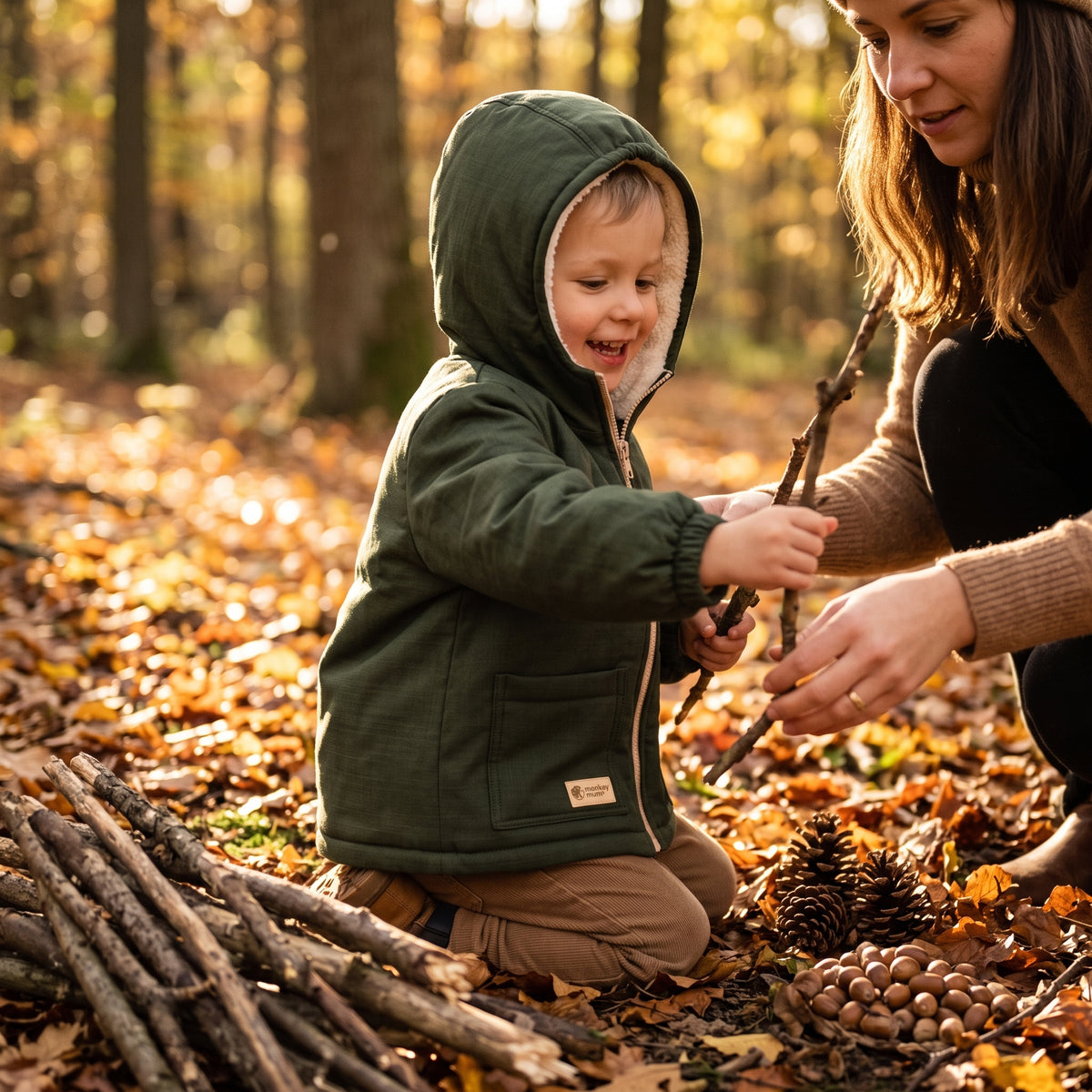 Casaco de softshell de inverno para criança com lã de carneiro Monkey Mum® - Caçador kaki