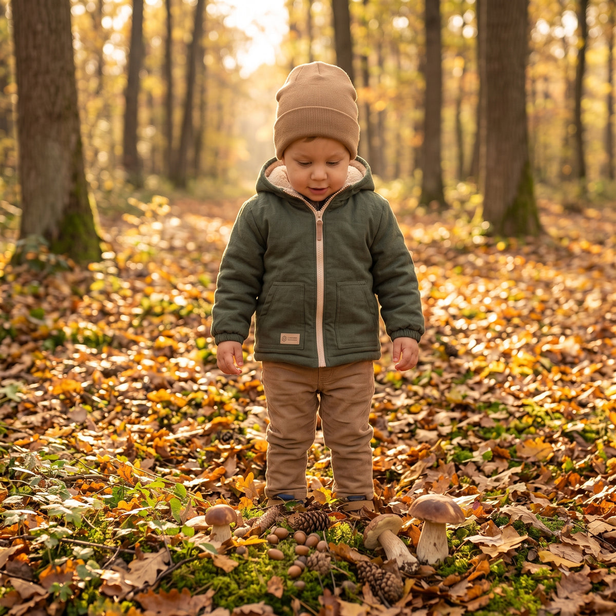 Casaco de softshell de inverno para criança com lã de carneiro Monkey Mum® - Caçador kaki
