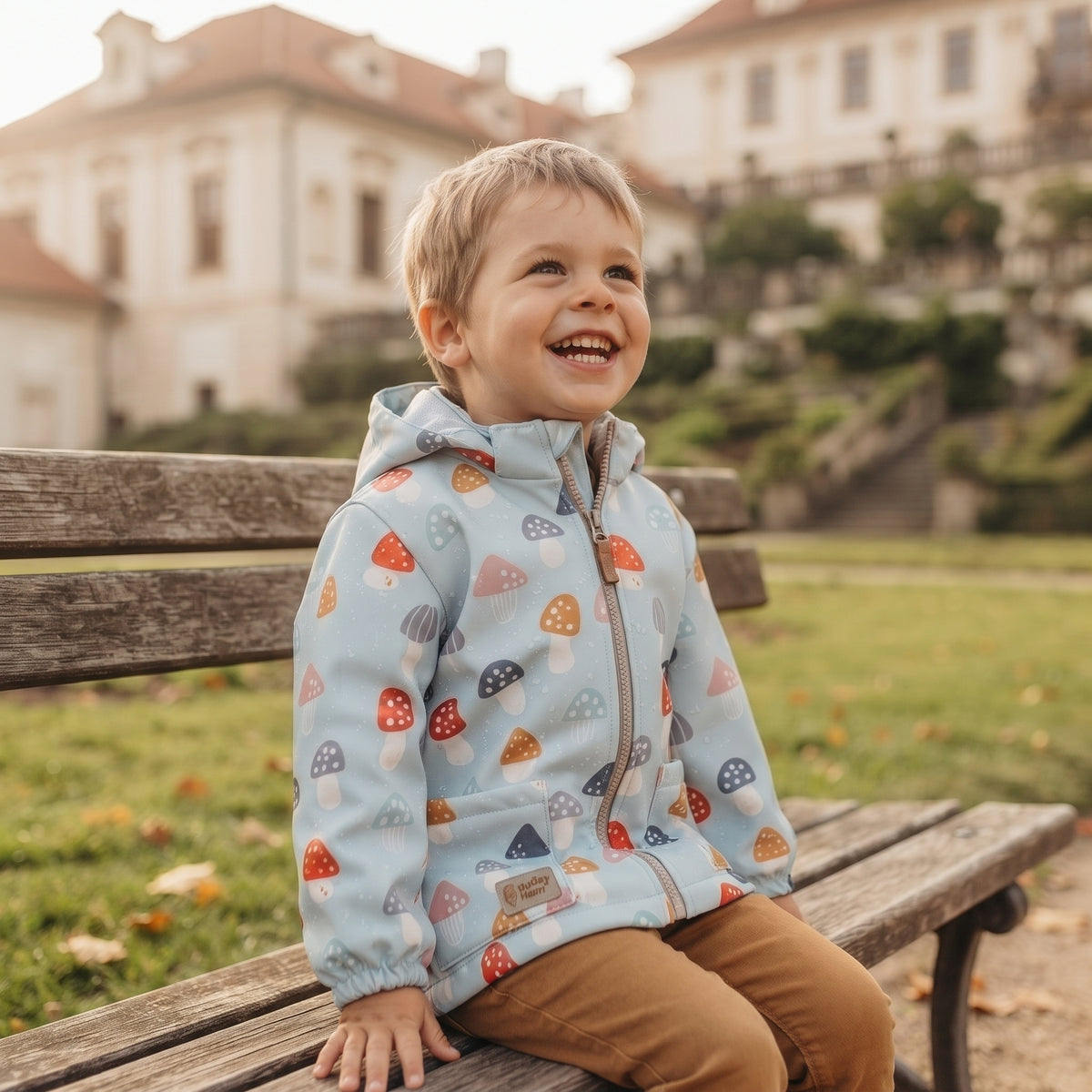 Casaco softshell infantil com membrana Monkey Mum® - Amanitas multicoloridas