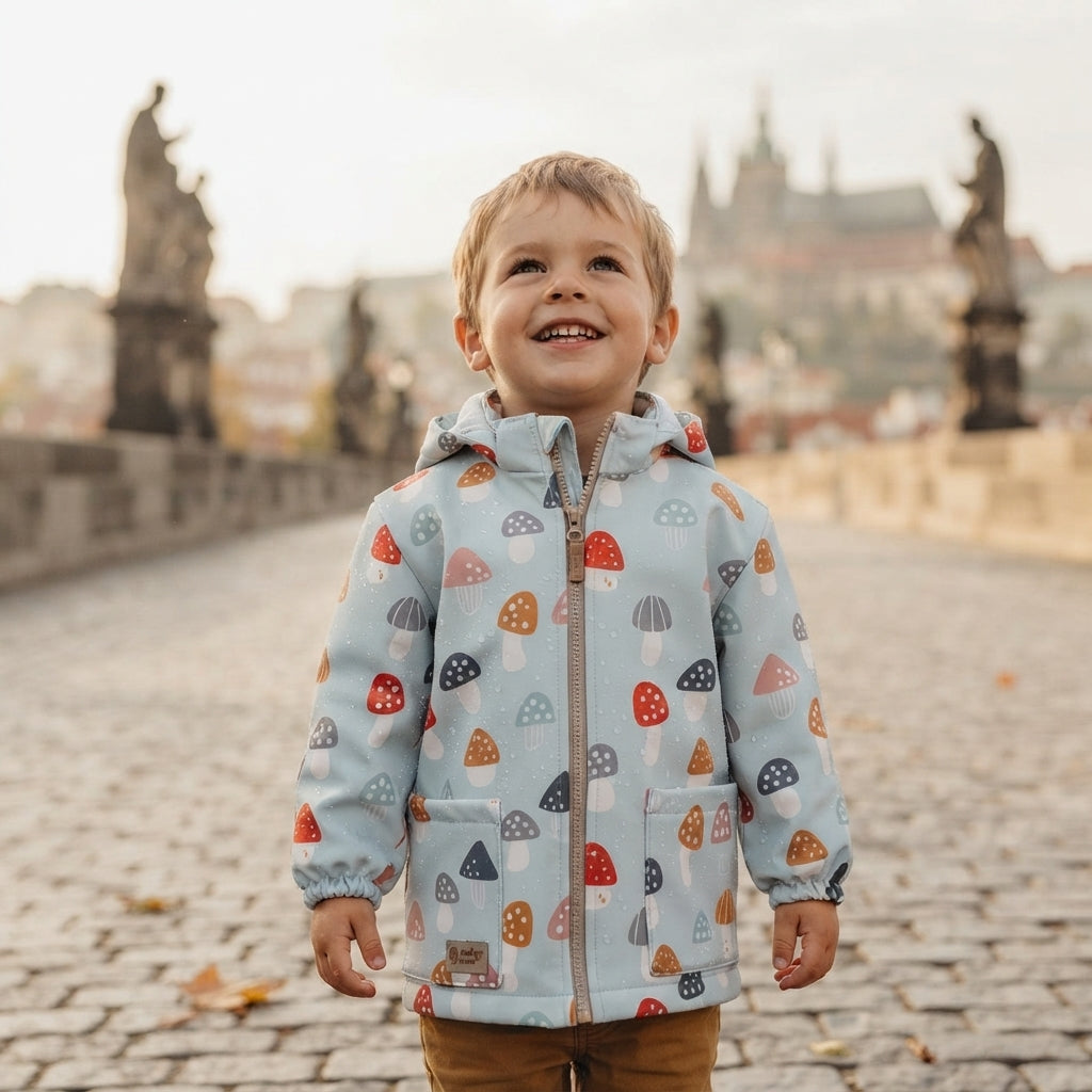 Casaco softshell infantil com membrana Monkey Mum® - Amanitas multicoloridas
