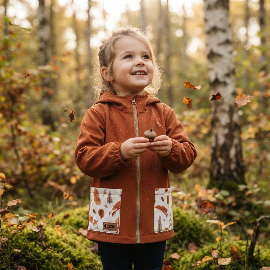 Casaco softshell infantil com membrana Monkey Mum® - Folhas de outono