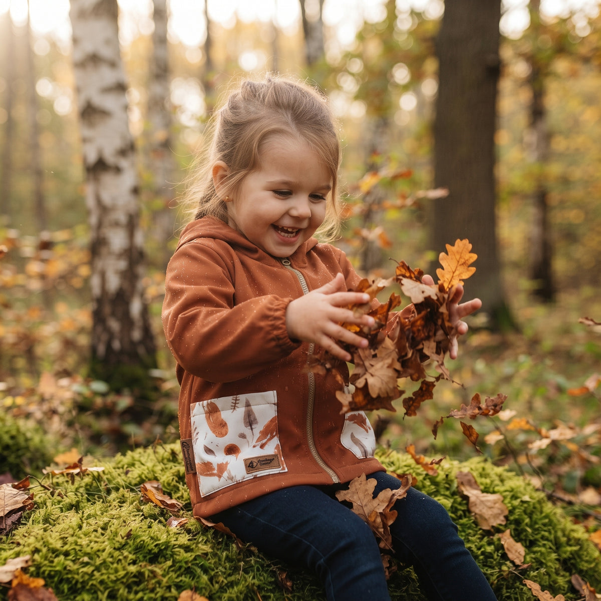 Casaco softshell infantil com membrana Monkey Mum® - Folhas de outono