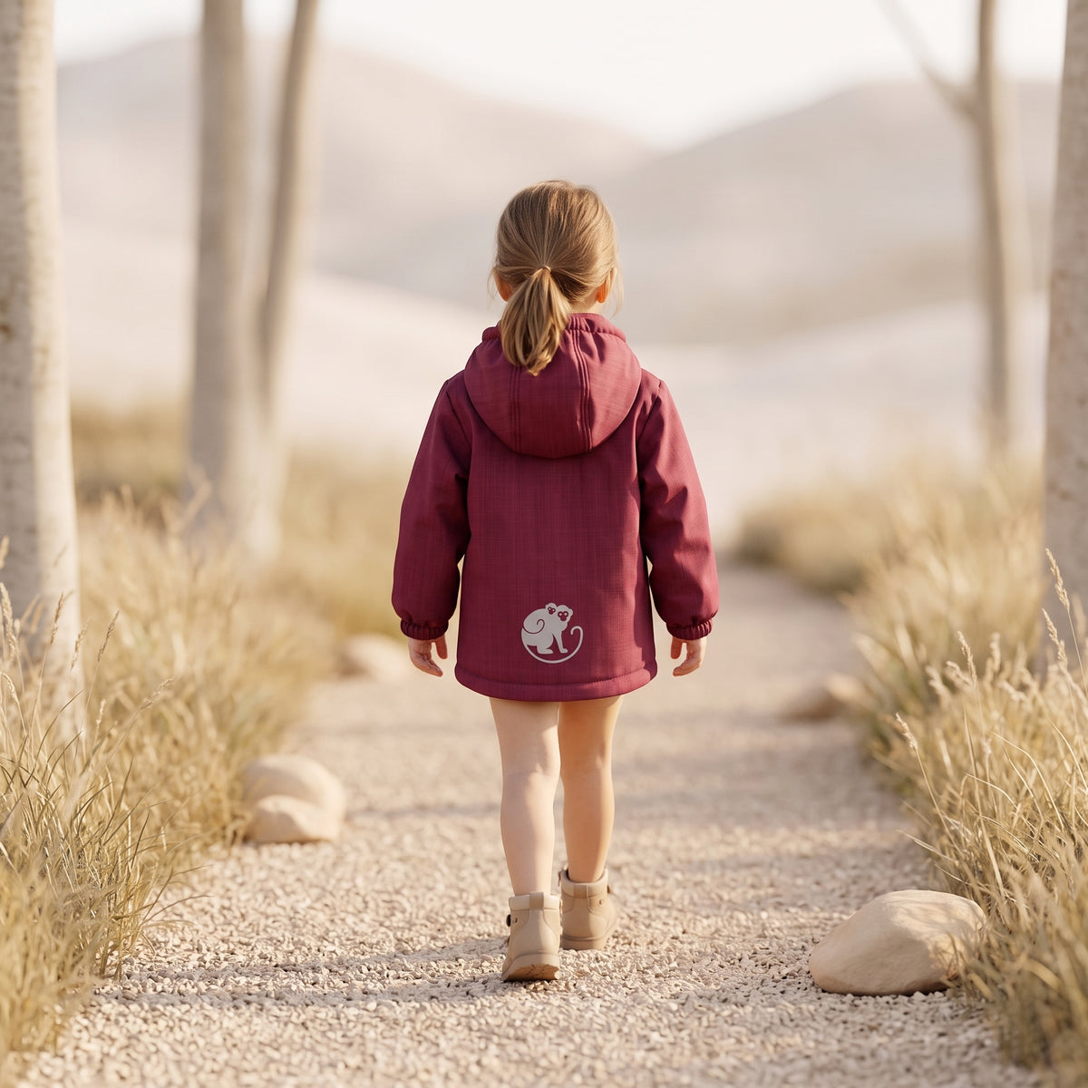 Casaco softshell infantil de inverno com pelo Monkey Mum® - Capuchinho vermelho cor de vinho