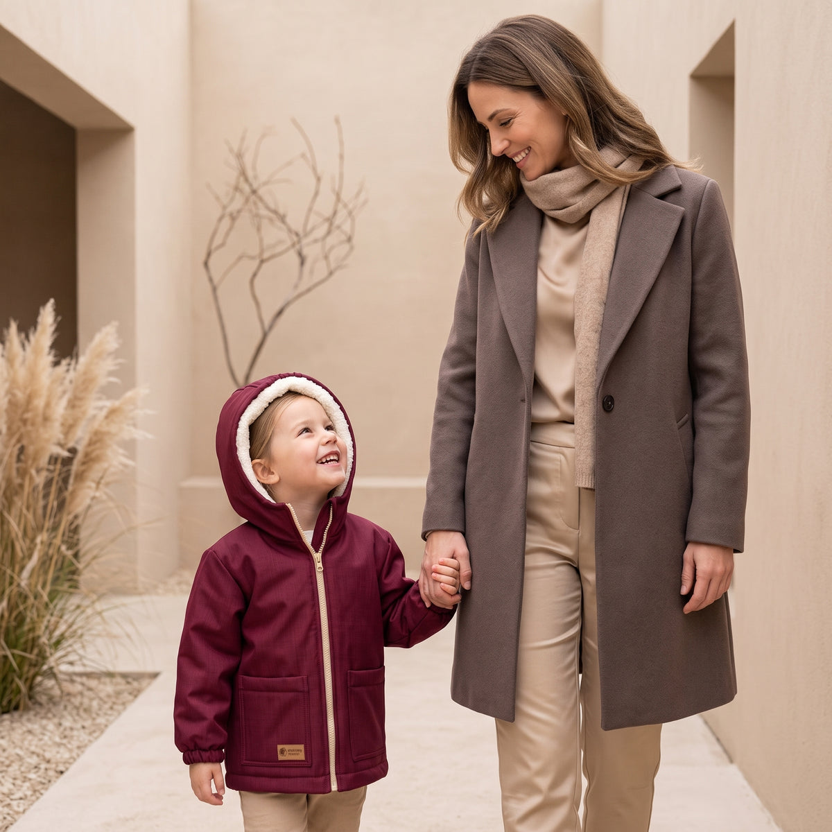 Casaco softshell infantil de inverno com pelo Monkey Mum® - Capuchinho vermelho cor de vinho