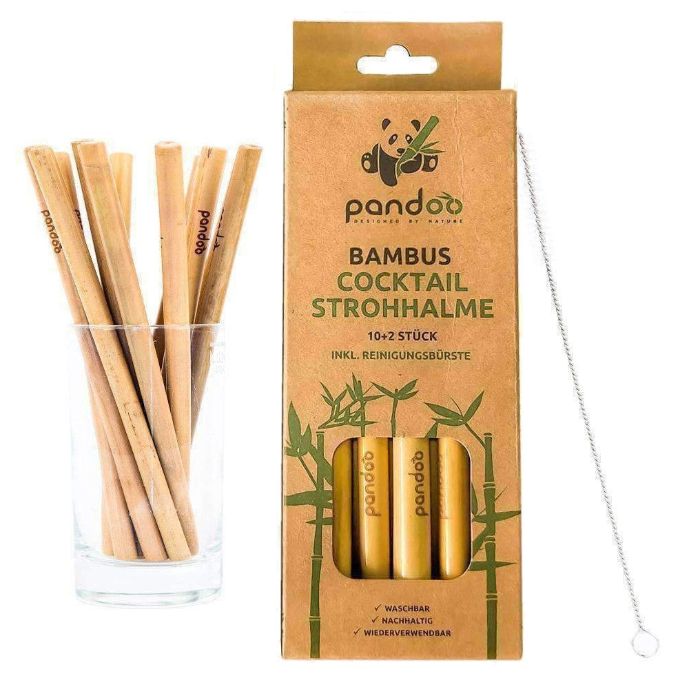 Canudo curto de bambu com escova de limpeza, 12 unidades