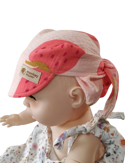 Lenço de musselina com pala Monkey Mum® - Morango
