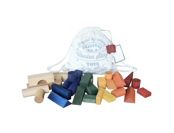 Wooden Story Dados em saco de algodão XL - 30 peças - Arco-Íris