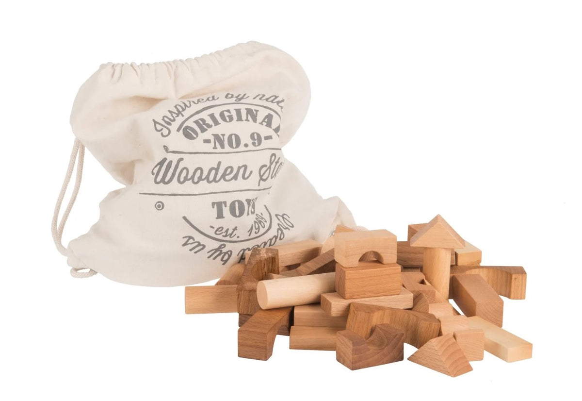 Wooden Story Cubos em saco de algodão - 60 unidades - Natural