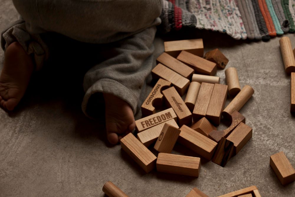 Wooden Story Cubos em saco de algodão XL - 50 peças - Natural